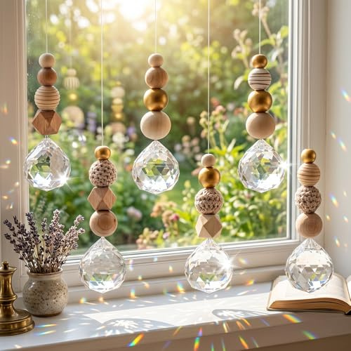 HuaMuDM Atrapasoles de Cristal Colgante,6 Piezas Colgante de Cristal | DIY Suncatchers,Familia,Ventanas,Jardines,Fiestas,Decoración de Bodas (B)