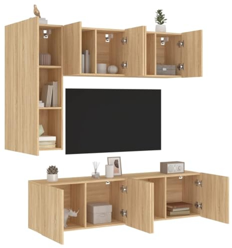 faucqel 5-Piece Wall Unit Sonoma Oak Wood Material Wall Mounted TV Cabinet Media Lowboard TV Table Sideboard Living Room