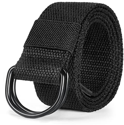 maikun Mens & Womens Canvas Belt with Black D-ring 1 1/2 Wide 47 Long Solid Black