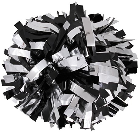 Metallic Cheerleader Cheerleading Pom Poms 15,2 cm 1 Paar 2 Stück (Schwarz/Silber)