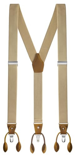 Buyless Fashion Suspenders For Men - 48 Adjustable Straps 1 1/4 - Y Back With Clips And Buttons - 5120-Tan