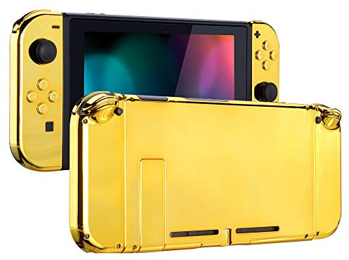 eXtremeRate Coque pour Nintendo Switch avec Boutons, Housse pour Switch Console Joycons, Coque et Bouton de Remplacement-Chromé Doré