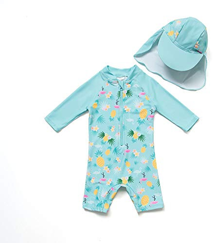 BONVERANO Traje de baño de una Pieza de Manga Larga para niñas con protección UV 50+(Verde-Piña,18-24meses…