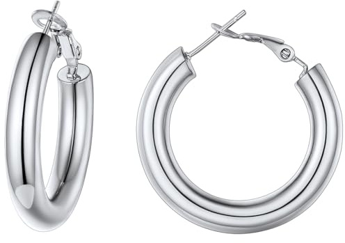 FindChic Creolen Ohrringe in 20/30/40/50/60/70/80MM Edelstahl Hoop Earringss für Damen Frauen Mädchen, hypoallergen, leicht, Silber/Gold/Schwarz