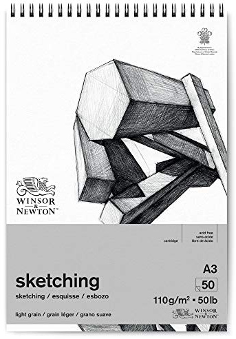 Winsor & Newton Papel - Bloc de papel de esbozo en espiral, extra blanco 110g A3 50 hojas