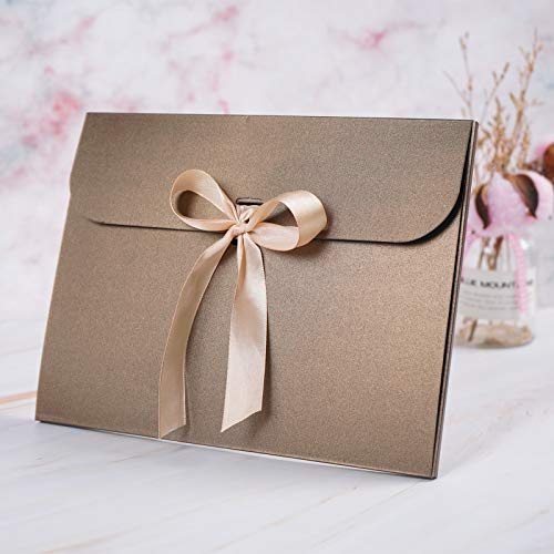 Confezione da 10 buste regalo grandi con fiocco a nastro, buste vintage spesse per matrimoni, inviti di compleanno, baby addio al nubilato, laurea