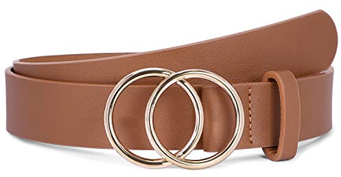 SUOSDEY Damen Ledergürtel für Jeans Taillengürtel Doppel O-Ring Schnalle