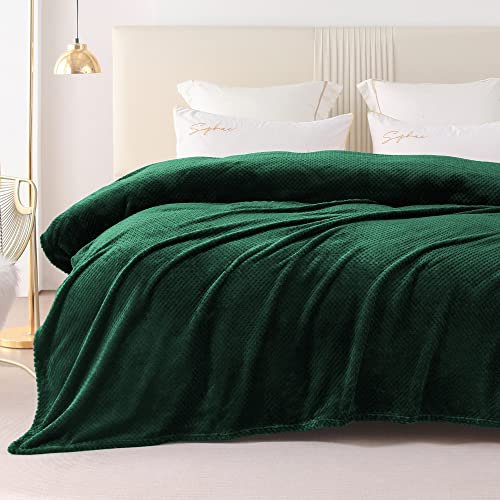 Yebeda Plaid Couverture Polaire, Jeté de Canapé en Flanelle, Vert Foncé 220 x 240 cm, Couverture de Lit Doux et Chaud pour Toutes Les Saisons