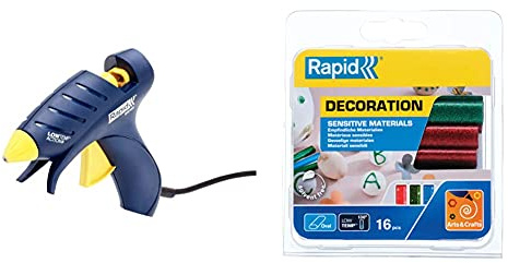 Rapid Niedertemperatur Klebepistole EG130LT inkl. 16 Glitzer Klebesticks fϋr Basteln und Dekorieren mit hitzeempfindlichen Materialien