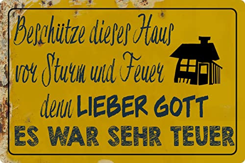 Metall Schild 20x30cm Gott schütze diese Haus Sturm Feuer Sprüche Blechschild Blechschild