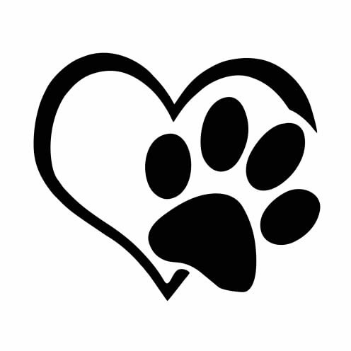 Autosticker Herz mit Pfote - Schwarz, 11 x 10 cm, Autoaufkleber Tuning, Sticker für Heckscheibe oder Laptop, Auto Gadget für Fahrzeug, Hund und Katze, wetterfestes Deko Motiv mit Anleitung, tradercat