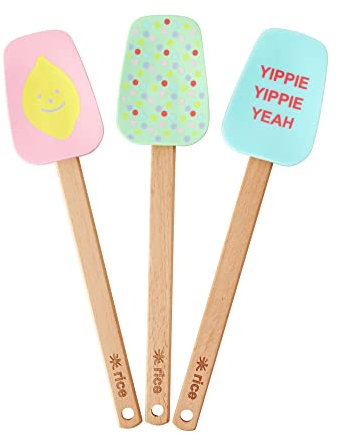 Rice Silikon Spatel Set, Spatel zum Kochen,Teigschaber und Löffel mit Bambusgriffen BPA-Frei, Silikon Backwerkzeuge, Antihaft