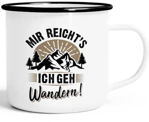 MoonWorks® Emaille-Tasse Wanderer Mir reichts ich geh wandern Geschenke für Wanderfreunde Outdoor Emaille-weiss-schwarz standard