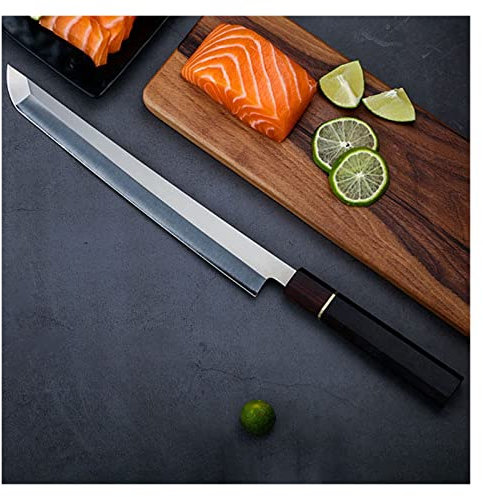 11 pouces Yanagiba Sashimi Couteau 9Cr18 Damas Steel Sancing Ham Filetage de jambon Coup de cuisine Couteau de cuisine Couteau octogonale couteau