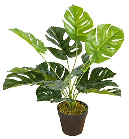Spetebo Monstera Plante artificielle dans un pot de fleurs, 45 cm, plante d'intérieur décorative avec pot, fleur artificielle, trou, feuille, fenêtre
