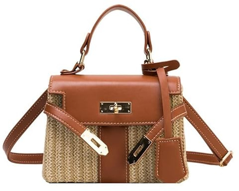 GOBBIS Strohtasche,Strandtasche Mode Rattan Frauen Umhängetaschen Designer Handtaschen Gewebte Umhängetasche Sommer Strand Stroh Tasche Dame Kleine Geldbörsen (Color : Brown A)