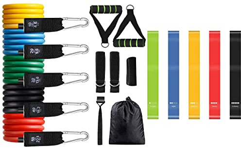 BlueBee Bandas Elásticas Musculación - Bandas de Resistencia - Gomas Elásticas Musculación - Cinta Elástica Fitness para Ejercicio en Casa de Látex Natural - con Bolsa Almacenamiento