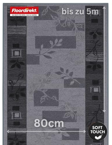 Floordirekt Teppichläufer mit Muster - maßgefertigter Feinschlingen Teppich Läufer für Küche, Flur & Wohnraum - Ornament Vintage Orient Gitter (80 x 150 cm, Akzent Grau)