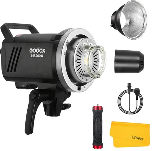 Godox MS200V MS200-V 200Ws Studio Flash 2.4G Wireless Strobe Light Monolight, Lightweight Compact and Durable, with 10W Modeling Lamp for Studio Portrait Photography Product Shooting