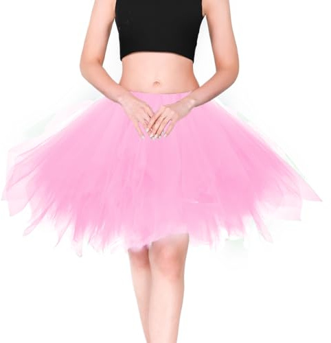 Homipooty Tüllrock Damen Rosa Tütü Erwachsene Kurzer Petticoat Unterrock Weihnachten Halloween Cosplay Tütü Rock 80er Jahre Kostüm Übergröße