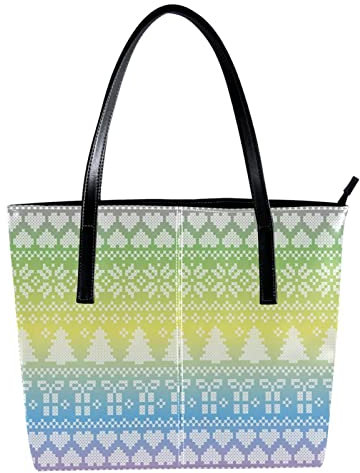 Bunte Regenbogen-Weihnachts-Schultertasche, geometrisches Muster, leicht, lässig, Schultasche, Lehrertasche, Handtasche, Geldbörse, Mehrfarbig