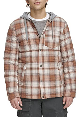Levi's Herren Plaid Sherpa Lined Hooded Shirt Jacket (Regular & Big & Tall Sizes) Jacke, Ombre Orange, M