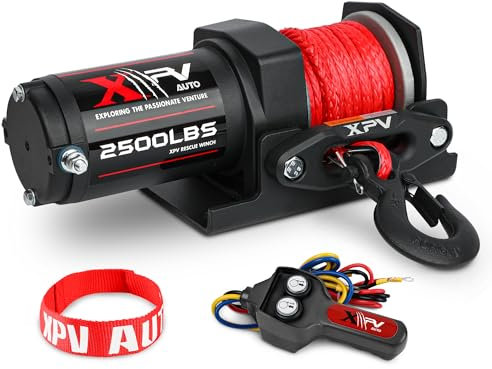 XPV AUTO Cabrestante eléctrico de 2500 libras de 12 V de cuerda sintética de nailon para remolque de barco ATV UTV