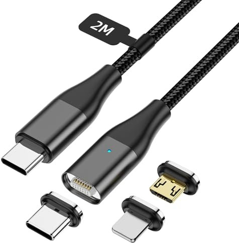 YKZ Cable de carga magnético de 2 m, cable magnético USB C con tipo C/Micro USB/i, producto para ordenador portátil, tableta, smartphone