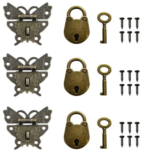Aweisile Mini Vorhängeschloss Antike Dekorative Haken Haspe Vintage Style Schmetterling Shaped Latch - 3 Stück für Holzkiste