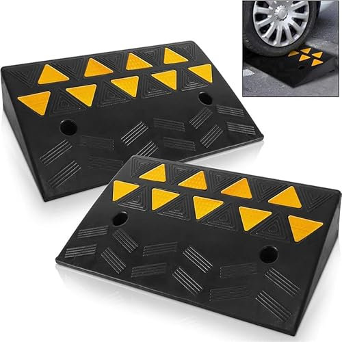 Auffahrrampe, Leichte Bordsteinrampe - 2 Stück, Tragbare Schwellenrampen, 16,7 L X 14,6 B, Einfahrtsrampen for Rasenmäher, Rollstühle, Fahrräder, Motorräder, (Höhe 6,3)