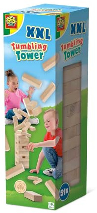 SES Creative | Tour D'empilage En Bois XXL | Jeu D'adresse Familial | 51 Blocs En Bois Massif | Jeu Éducatif Pour Enfants Dès 5 Ans | Activité De Plein Air | Développe Motricité Et Concentration