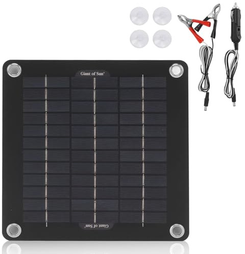 WIYETY 12V 10W Solar Ladegerät: Tragbares Solarpanel mit Batterieklemmen & Zigarettenanzünder Stecker, Solarmodul Erhaltungsladung, für Auto, Motorrad, Boot, Wohnmobil, LKW