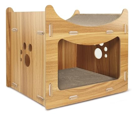 Record Rascador para Gatos Pagoda – Estructura de Madera y cartón con Catnip – Forma Rectangular – Dimensiones: 45 x 30 x 35 cm – Cómoda Cama para Gatos