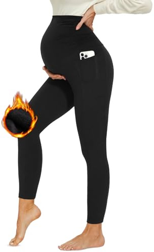 DDOBB - Leggings de embarazo para mujer con bolsillos, cintura alta, opacos, suaves y elásticos, moda de maternidad, para casa, yoga, deporte, M