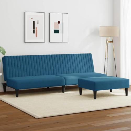 Gecheer 2-TLG.Sofagarnitur Couch Sofa Set Polstergarnitur Loungesofa Polstersofa Sofa Couchgarnitur Sitzmöbel Wohnzimmersofa Polstermöbel Sessel Couch Designsofa Gartensofa Blau Samt-72