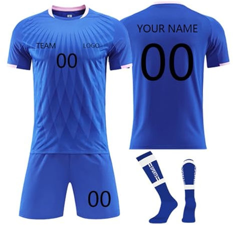 Generisch Personalisiertes Fussball Trikot Kinders Erwachsene Fusstball Shirt & Shorts Set mit Name Nummer Team Logo Personalisierte Fußballtrikot Jungs Mädchen