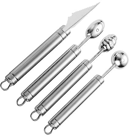 Mikinona 4pezzi Cucchiai Da Frutta Acciaio Inossidabile Strumenti Per Scavare Meloni e Frutta Con Diverse Forme Per Creazioni Culinarie e Decorazioni e Ristoranti