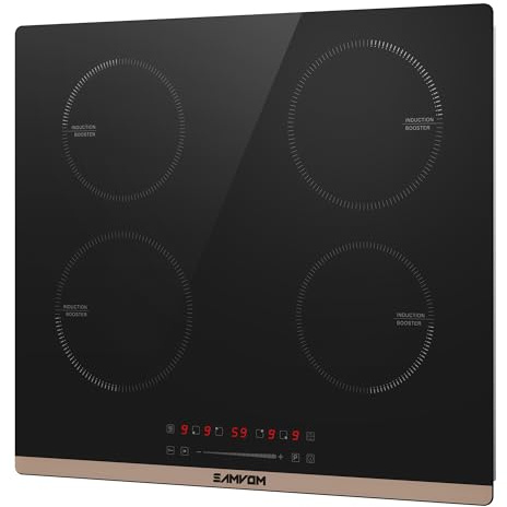 Table de Cuisson à Induction 4 Foyers 60 cm 6400 W Noir - Boost, Sécurité Enfants, Commande Tactile