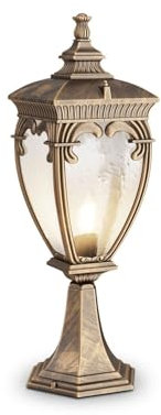 Licht-Erlebnisse Wegeleuchte Aluminium Glas in Gold antik IP44 H: 48,5 cm E27 Rustikal nostalgische Sockelleuchte Außen Outdoor Lampe Weg Terrasse