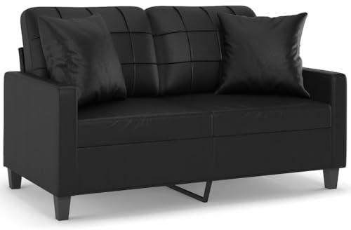 HETFTJN Outdoor Sofa Schlafsofa Sofas Chaiselongue Sofa - 2-Sitzer-Sofa mit Zierkissen Schwarz 120 cm Kunstleder für Relaxationsraum Hotelzimmer Sitzzimmer Jugendzimmer