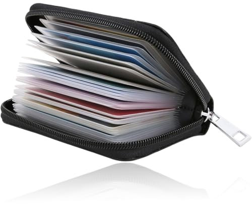 Credit Card Holder Small RFID Blocking Ladies Wallet, with Stainless Steel Zipper, Durable Kreditkartenetui mit Rfid Schutz, Kartenetui für 22 Karten, Wallets Case for Mens and Womens, Schwarz
