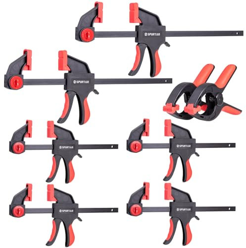Spurtar 8pcs Clamps for Woodwork 6 and 12 Quick-Release Wood Clamps 6 Spring Clips Heavy Duty Spreader for Woodworking Metalworking DIY Household Projects