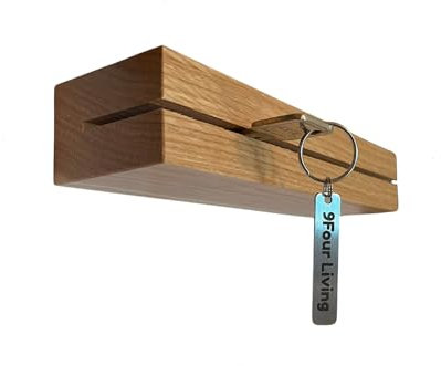 9FOUR LIVING Design-Schlüsselbrett aus Eiche 20 cm, schlicht, hochwertig und modern mit 2 in 1 Funktion |Hängen, ablegen| inklusive Montagematerial