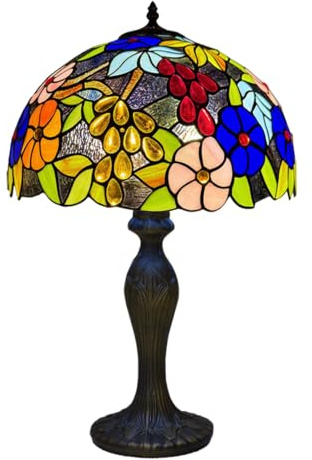 Auroh Tiffany Lamp 16 inch Garden Floral - Stained Glass Table Lamp | Tiffany lights table lamps, handcrafted stained glass on a resin base. For living room, bedroom or bedside.