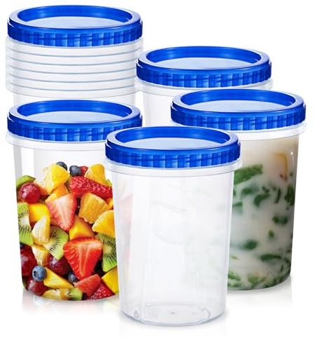 PORFOYO 10 Pcs Kunststoffbehälter Mit Deckel, 1000ml Kunststoffdose, Frischhaltedosen Mit Deckel, Wiederverwendbare Aufbewahrungsbecher, Für Lebensmittel Auslaufsicher Vorratsbehälter Deli Container