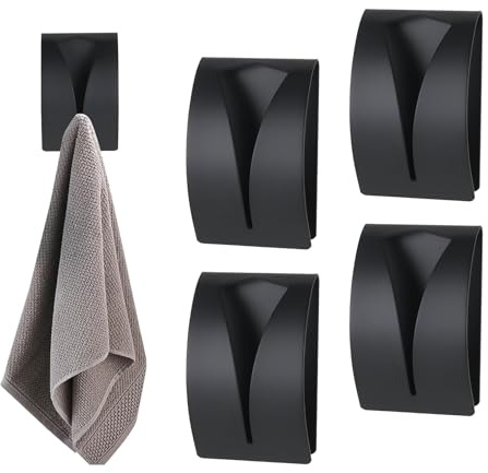 SoeUyd 4 Stück Selbstklebend Handtuchklemme, Handtuchhaken Geschirrtuchhalter Ohne Bohren, Wandhaken Küche aus Edelstahl, Haken Handtuchklemme für Küche Badezimmer Toilette