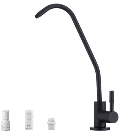 BZOOSIU Drinking Water Faucet, SUS 304 Kitchen Water Filter Fits Most Reverse Osmosis Systems with Black, Built in Ceramic Cartridge Kitchen Bar Sink Drinking Water Purifier Fauce