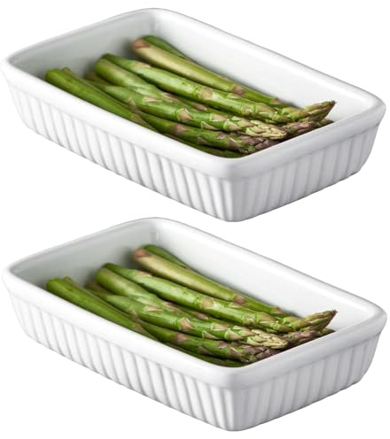 Rectangular Roasting Dish 17.5x5.5x11.5cm White Ribbed Ceramic 18cm Oven Baking Vegetable Tray (2)