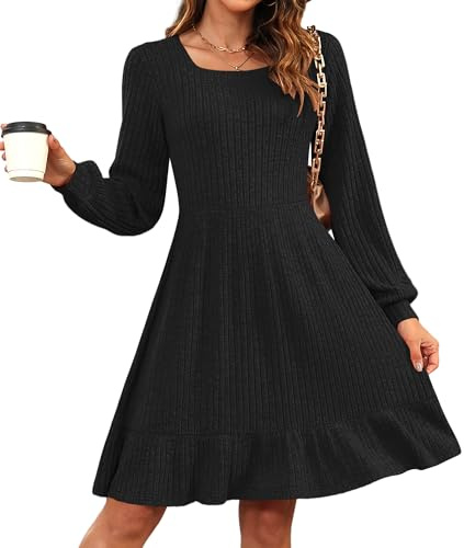 AUSELILY Winter Jumper Dress for Women UK Knitted Elegant Dress Autumn Long Sleeve Sweater High Waist Dresses