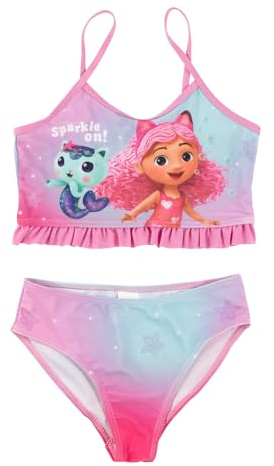United Labels Gabby's Dollhouse Bikini für Mädchen mit Rüschen, Rosa Pink, Zweiteiliger Badeanzug, Bademode Kinder